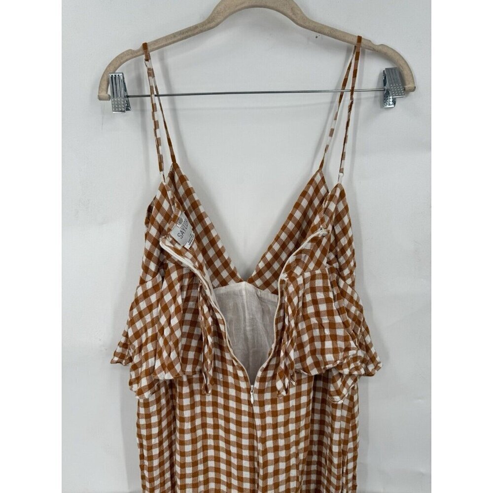 Saylor Jumpsuit Women Medium Orange White Bohemian Wide Leg Western Gingham RTR - Picture 10 of 15